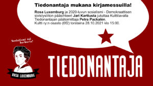 Bannerikuva Tiedonantajan ja DSL:n Rosa Luxemburg -haastattelusta 28.10.2021.