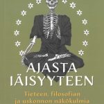 Kirjan kannessa meditaatioasennossa istuva luuranko sekä kirjan, kirjoittajan ja kustantajan nimet.